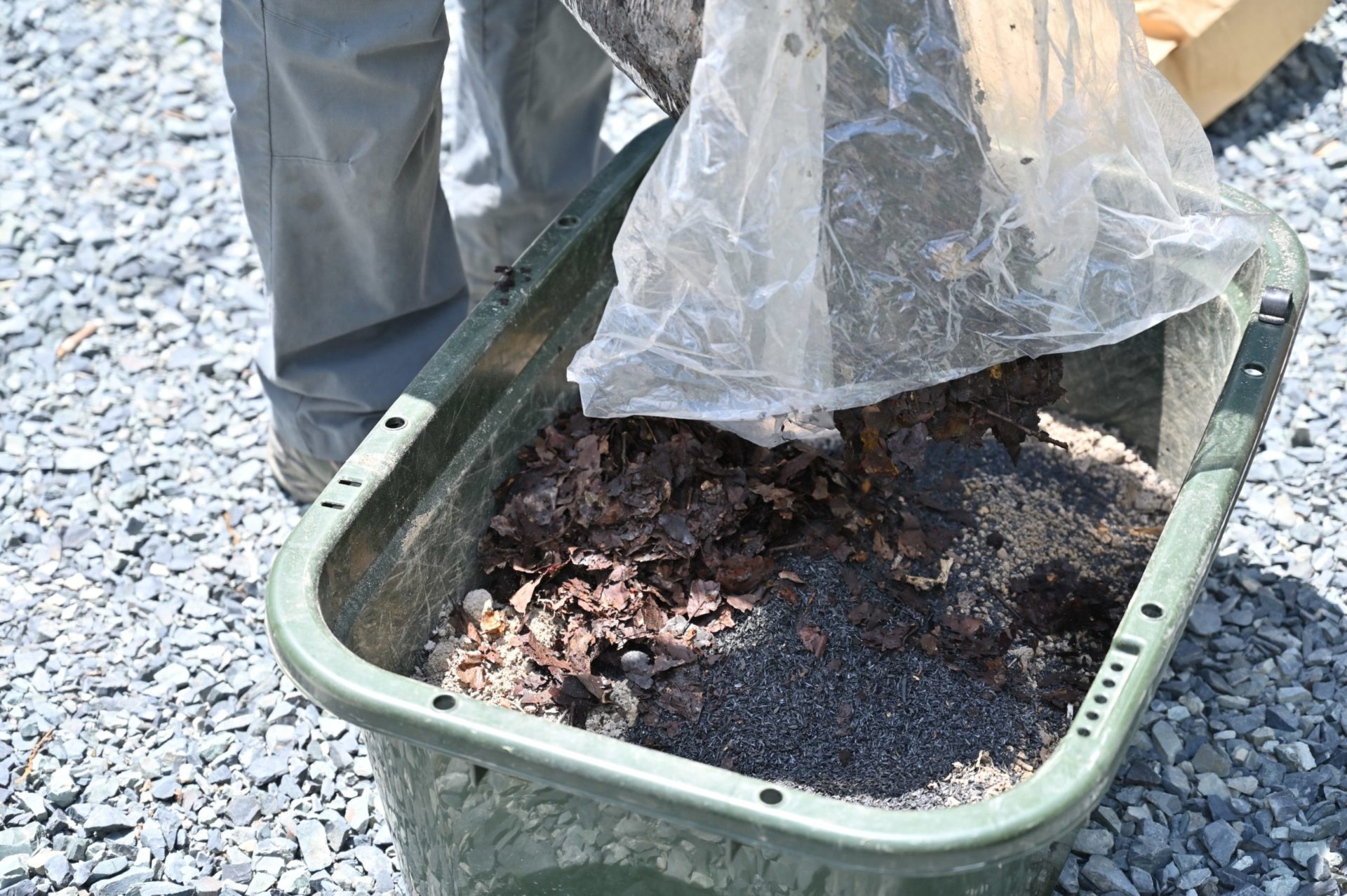 土に腐葉土を入れている